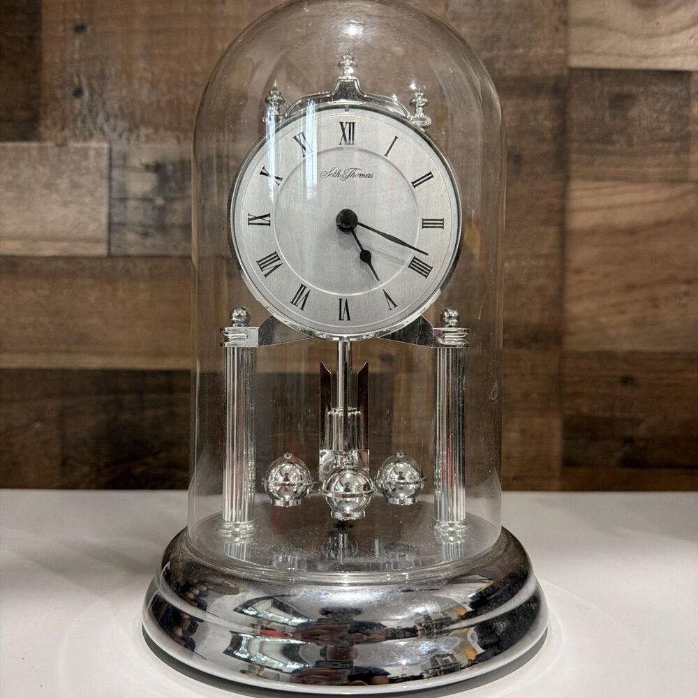 Seth Thomas 8.5” Glass Dome Quartz Clock Silver  *Read Description*